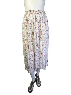 Vintage 80s Susan Bristol Floral Midi Skirt Pockets Made In Canada | Fits M/L